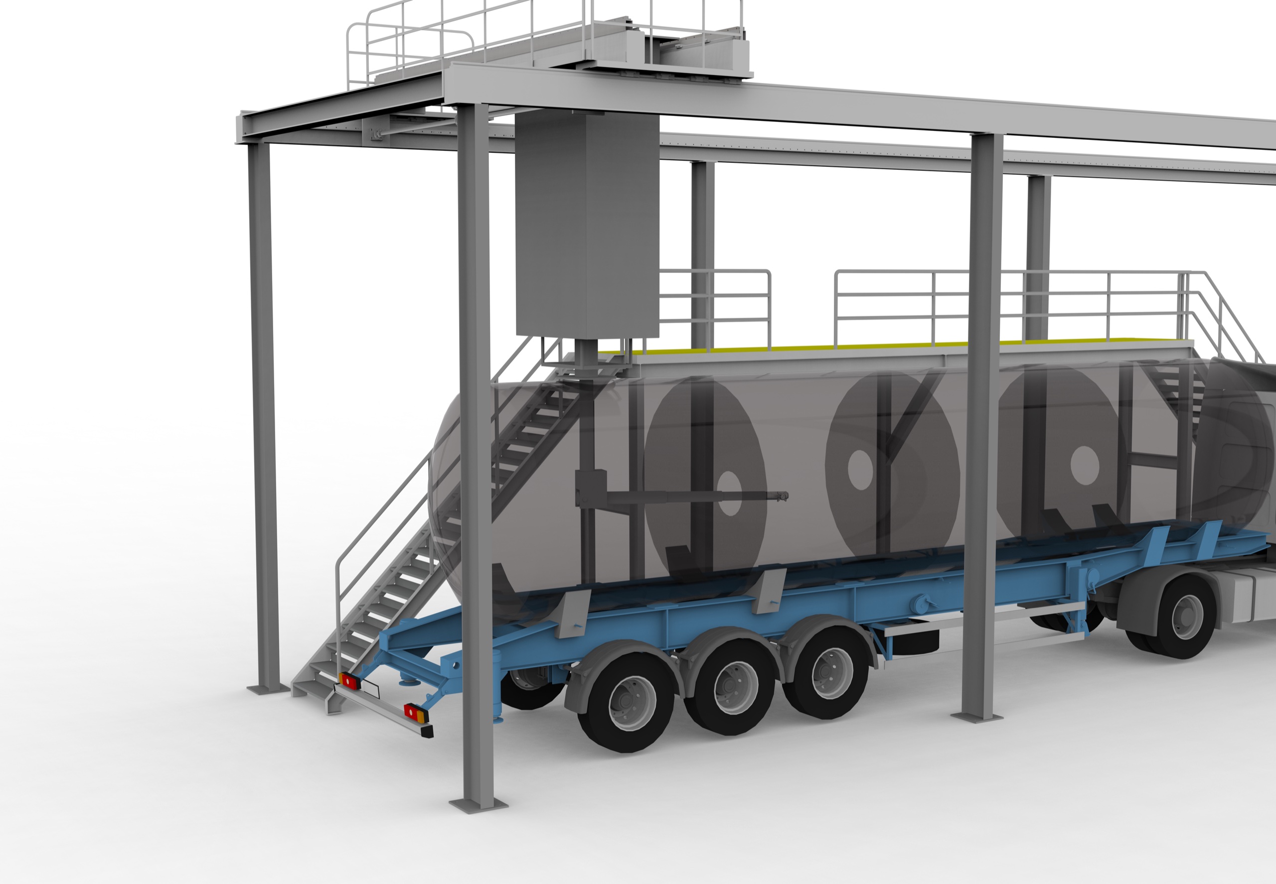 Automated tank-cleaning station for road tank trucks